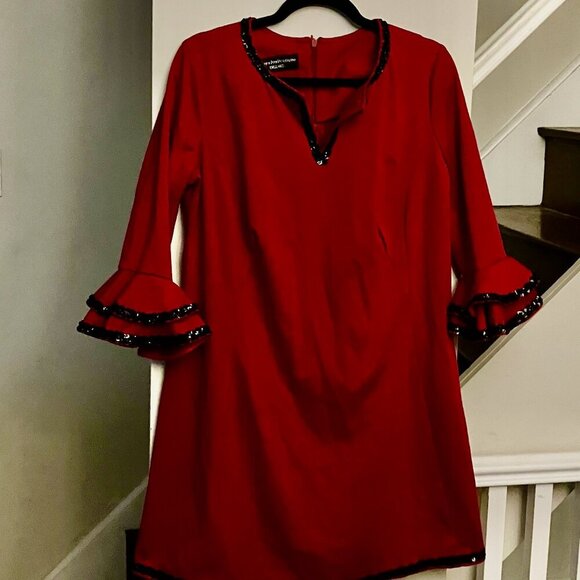 Red Minidress with Black Sequin Trim - Picture 1 of 4